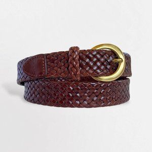 Vintage Talbots Woven Braided Leather Belt Boho Size S Brown Gold Brass Buckle
